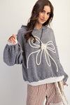 Bow Embroidery Pullover Hoodie - Blush & Cactus