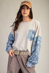 Easel Print Mix Thermal Knit Pullover - Blush & Cactus