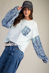 Easel Print Mix Thermal Knit Pullover - Blush & Cactus