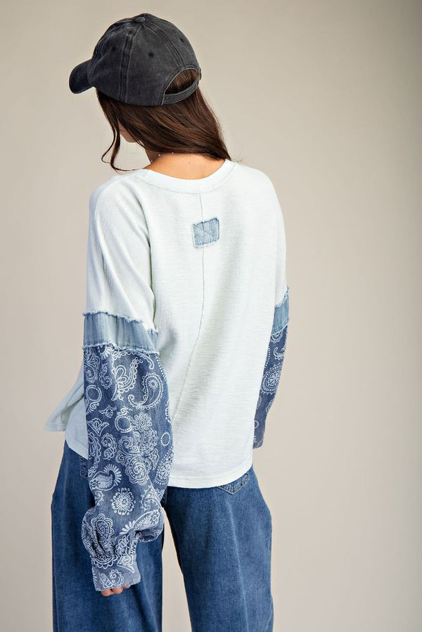 Easel Print Mix Thermal Knit Pullover - Blush & Cactus