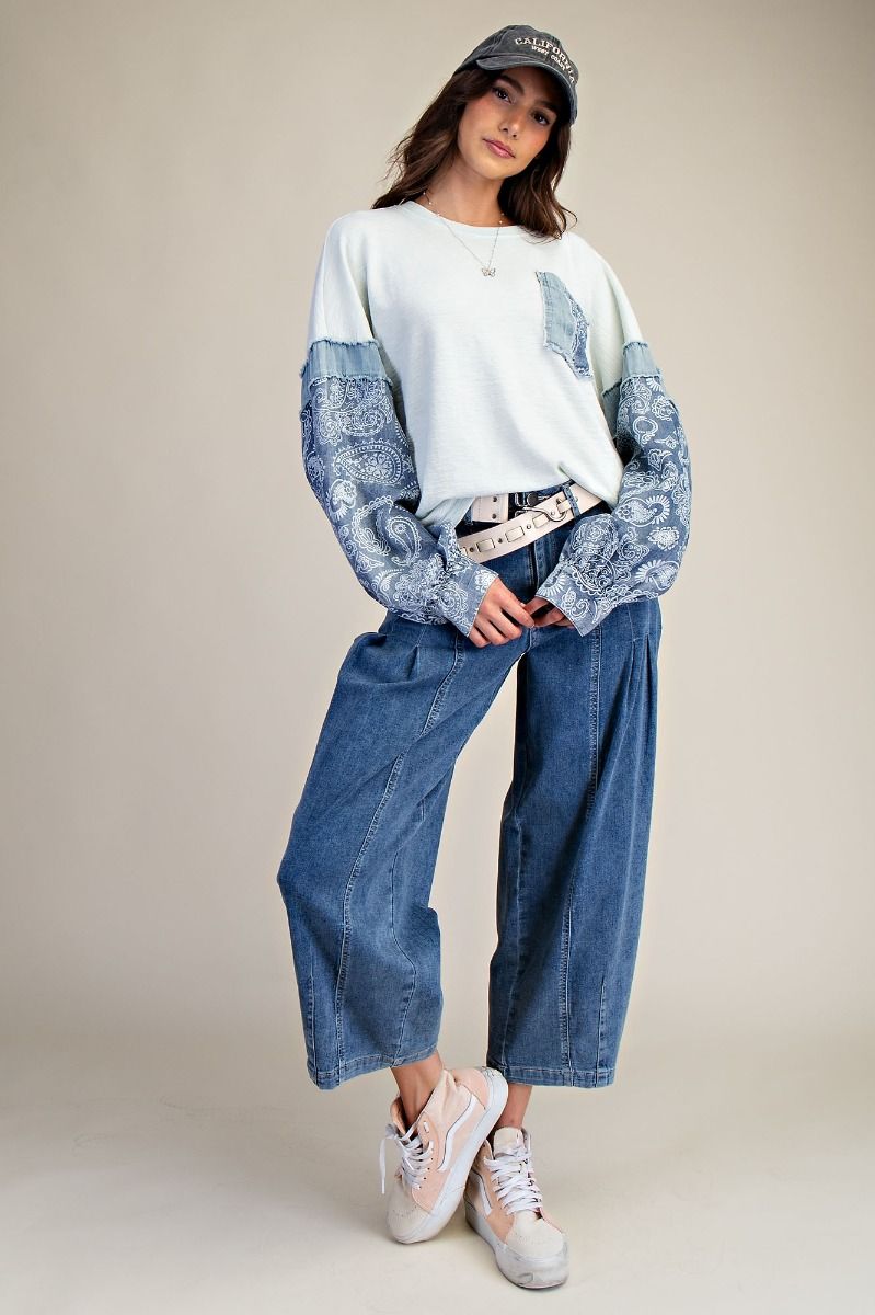 Easel Print Mix Thermal Knit Pullover - Blush & Cactus