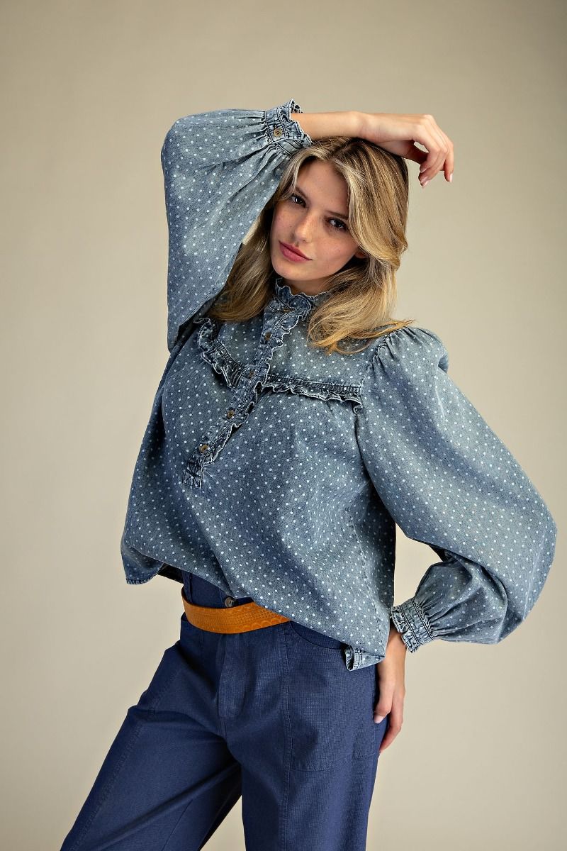 Easel Polka Dots Washed Blouse - Blush & Cactus