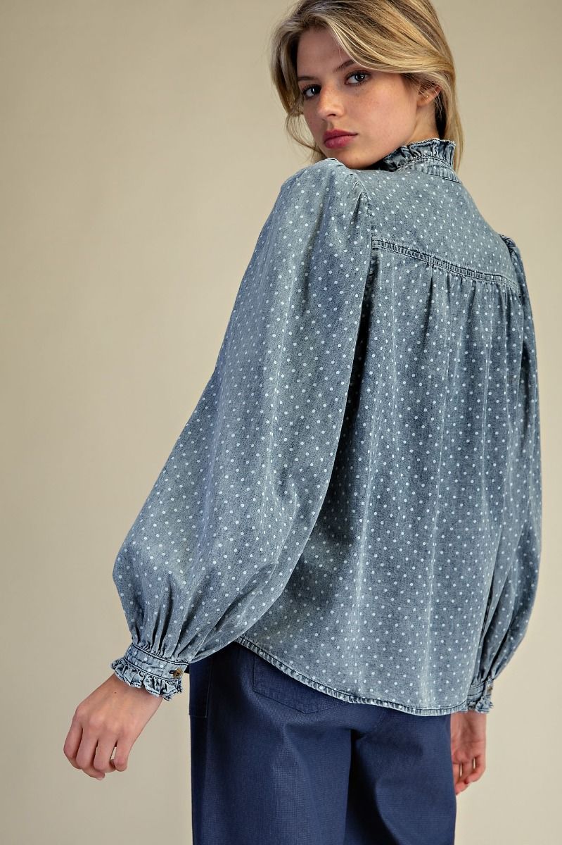 Easel Polka Dots Washed Blouse - Blush & Cactus
