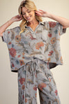 Easel  SIGNATURE PRINT WASHED WAFFLE KNIT TOP -MATCHING SET / LOUNGE SET