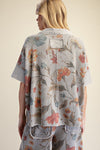 Easel  SIGNATURE PRINT WASHED WAFFLE KNIT TOP -MATCHING SET / LOUNGE SET