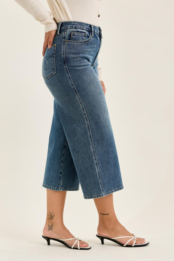 Judy Blue Hw "dottie" Wide Crop Md Quarry Fade