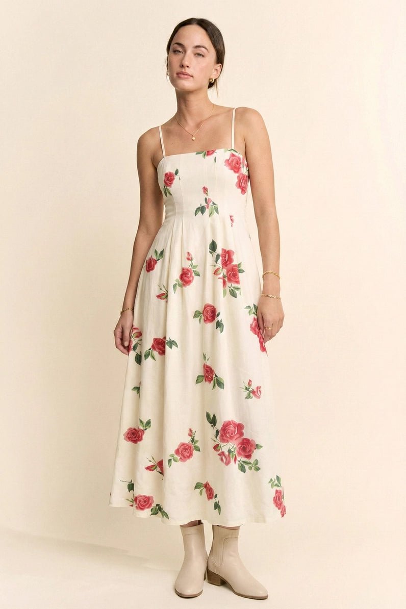 Printed French Terry Bra Straps Midi Dress - Blush & Cactus
