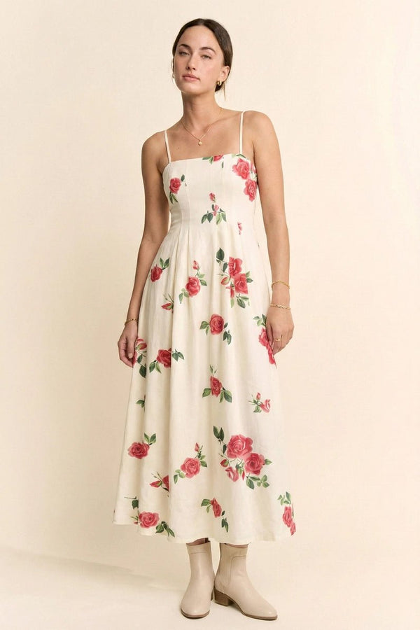 Printed French Terry Bra Straps Midi Dress - Blush & Cactus