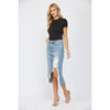 MICA DENIM MIDI SKIRT WITH DISTRESSED - Blush & Cactus
