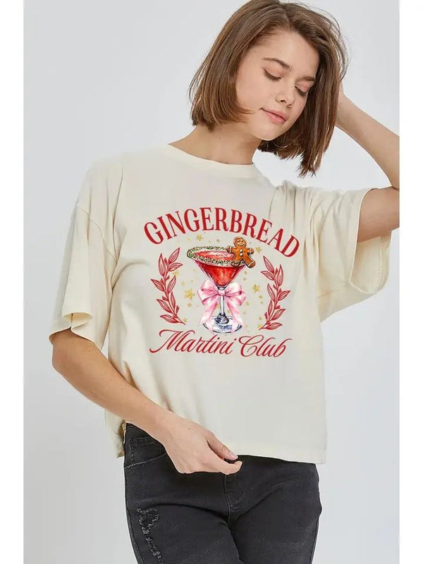 Gingerbread Martini Club Graphic Relaxed Crop Top - Blush & Cactus