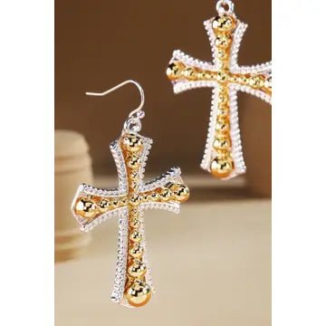Two Tone Gilded Bead Cross Earrings - Blush & Cactus