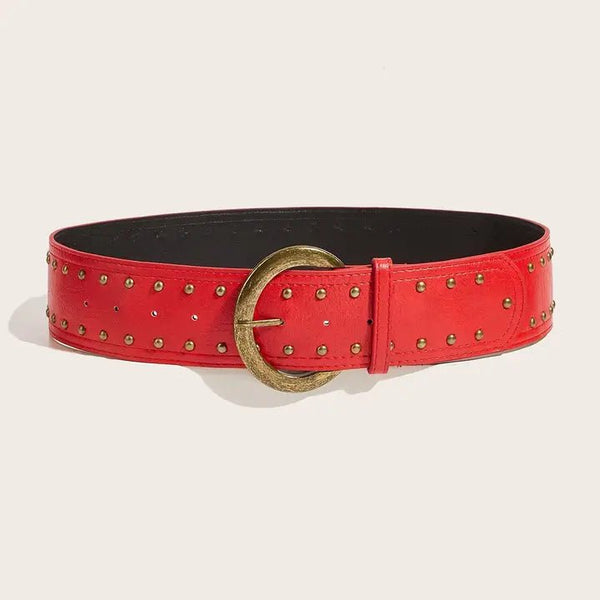 Punk Studs Leather Wide Belt - Blush & Cactus