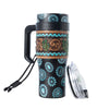 Concho Crest Western Tooled Tumbler in Black Stainless Steel with Leather Wrap and Handle - Blush & Cactus