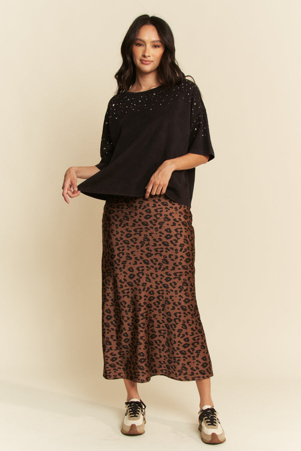 Davi & Dani Hotfix Studded Short Sleeve Loose Fit Top - Curvy Size