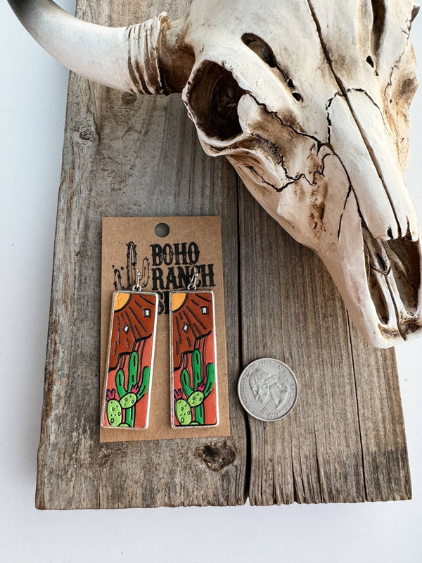 Leather Western Earrings - teardrop bar cactus boots flowers - Blush & Cactus