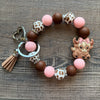 Cute Shaggy Cow Western Wristlet Keychain - Blush & Cactus