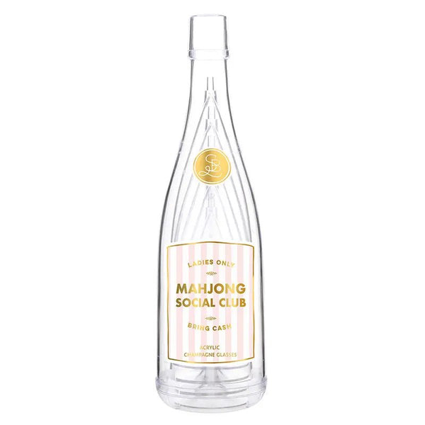 Acrylic Champagne Bottle + Glasses - Mahjong Social Club - Blush & Cactus