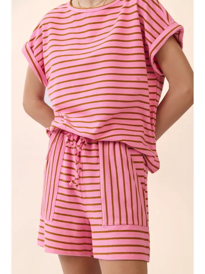 Pink Mocha Stripe Short Set