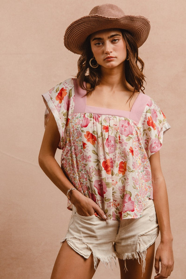 BIBI Floral Print Mix And Match Square Neck Top