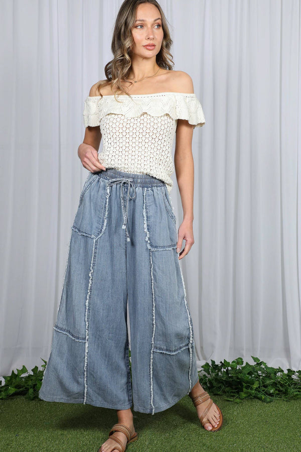 Self Fray Tencel Chambray Palazzo Pants