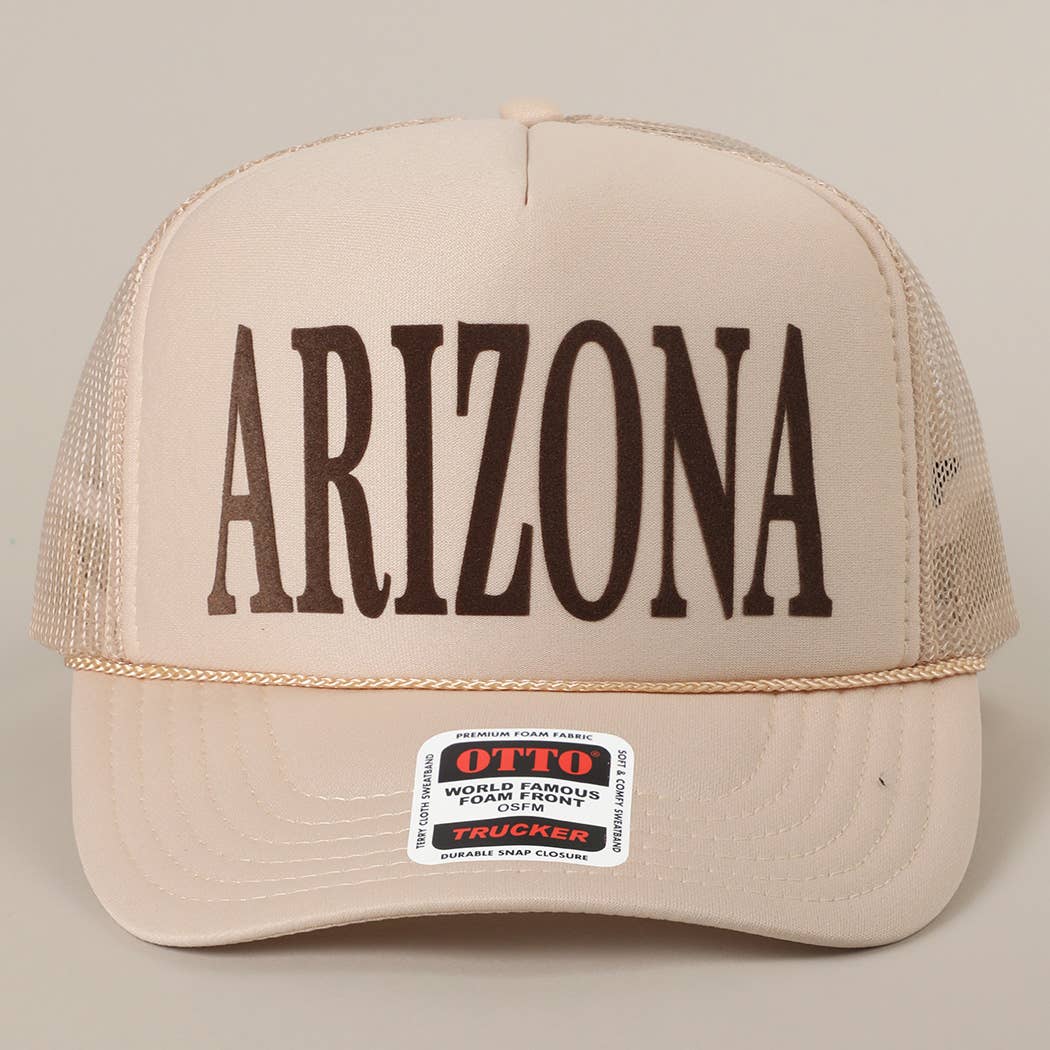 ARIZONA Text Printed Mesh Back Foam Trucker Hat