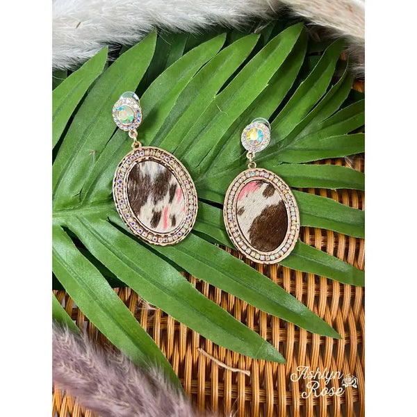 Cowboy Killer Oval Crystal Cowhide Earrings