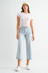 Mica Denim High - rise Wide Leg Cropped Stripe - Blush & Cactus