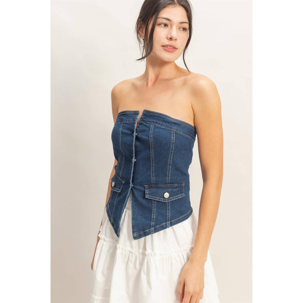 Nashville Nights Denim Strapless Top - Blush & Cactus