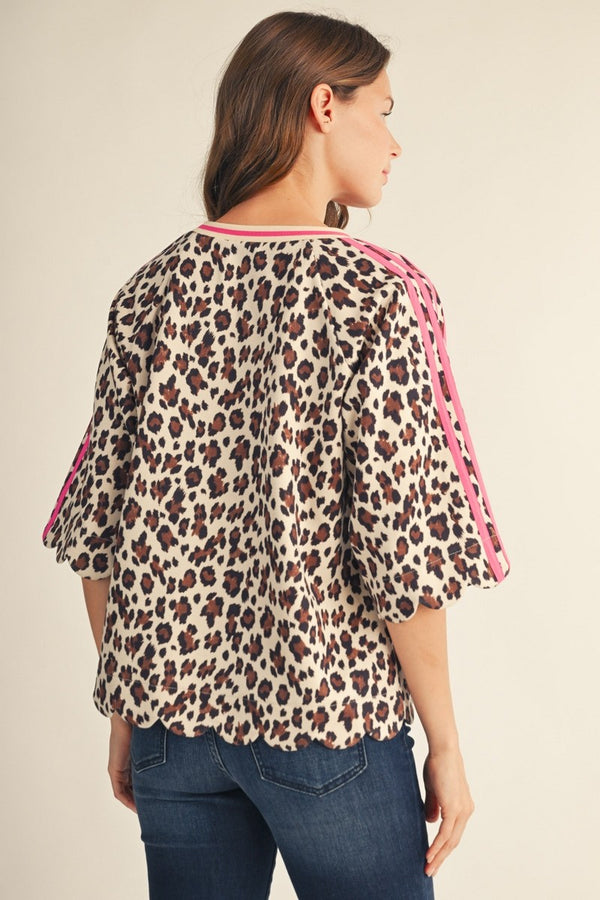 Scallop Edge Detail Casual Leopard Top