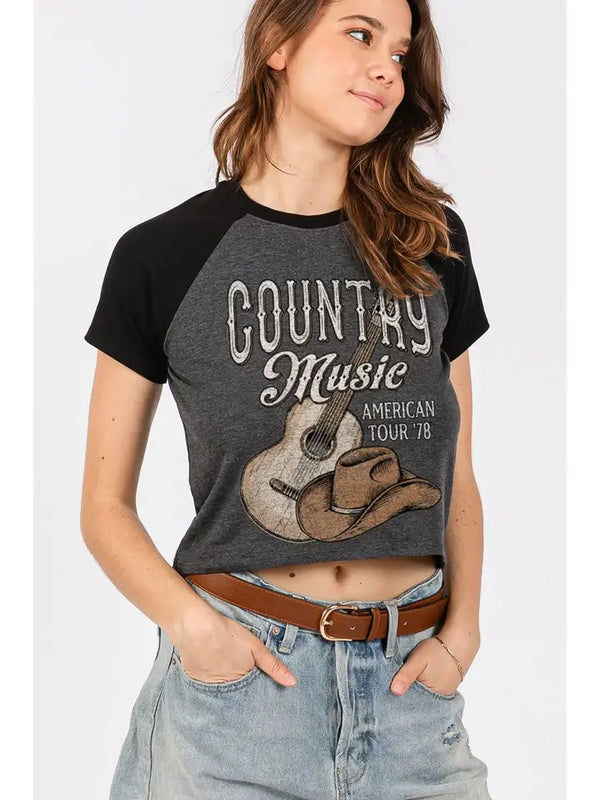 Country Music American Tour 78 Graphic Contrast Top