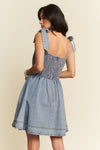 Davi & Dani Strap Smocking Zipper Washed out Denim Mini Dress