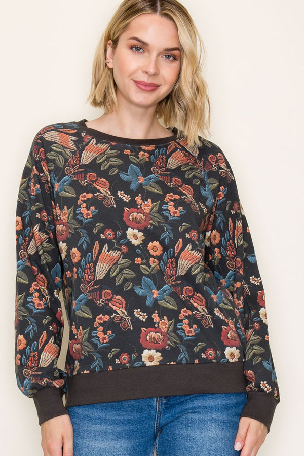 Staccato Floral Printed Pullover Sweatershirt