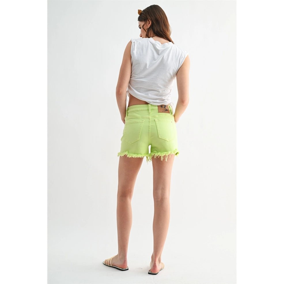 Mica High Rise Raw Hem Shorts Button Up - Blush & Cactus