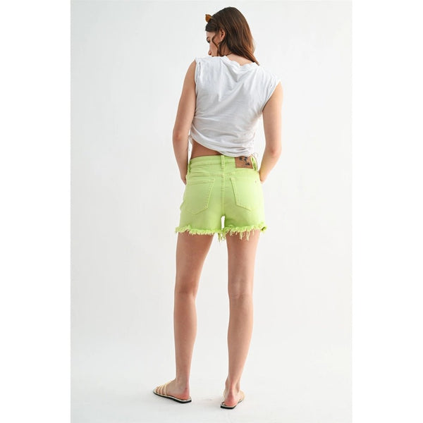 Mica High Rise Raw Hem Shorts Button Up - Blush & Cactus