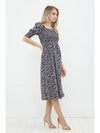 Blue B Floral Print Smocked Bodice Puff Midi Dress