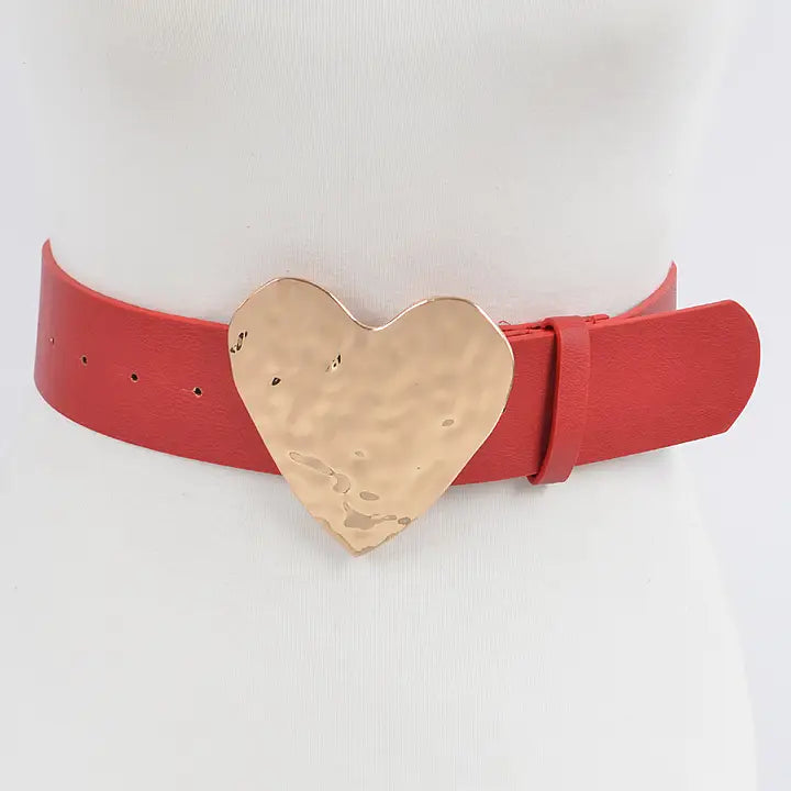 Hammered Heart Shape Buckle Belt