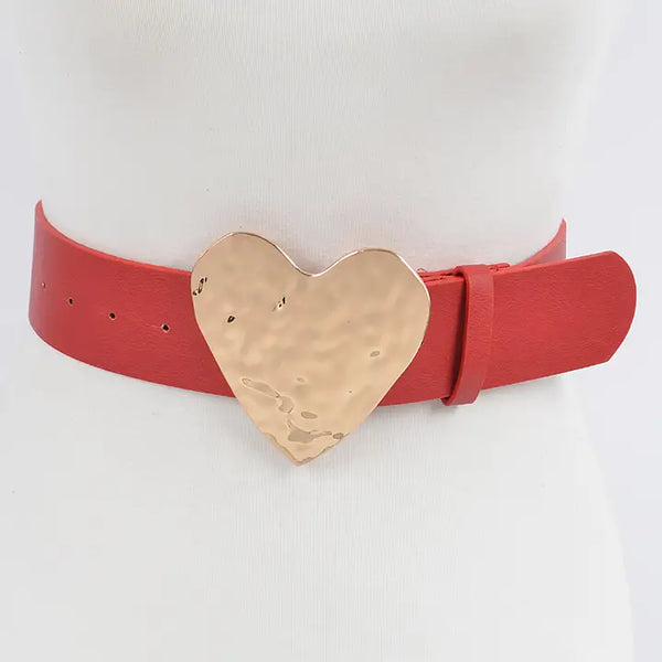 Hammered Heart Shape Buckle Belt