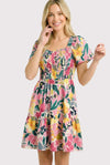 Smocked Bodice Flroal Pritned Dress