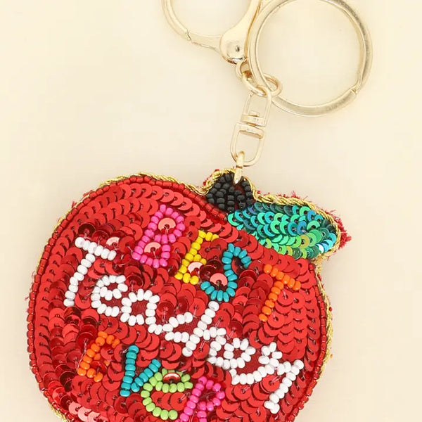 Best Teacher Every Bead Embroidered Apple Keychain
