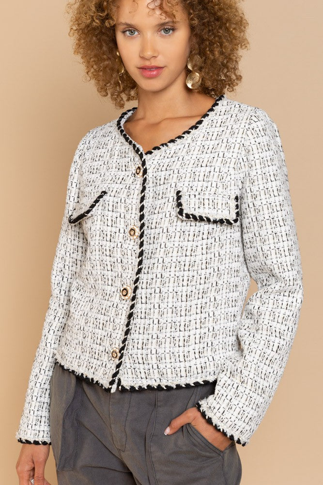 SALE POL Button Down Tweed Jacket - Curvy Size