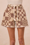 BIBI Washed Checker Board Printed Braided Waist Belt - Blush & Cactus