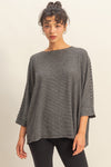 Brushed Fabric Striped Oversized 3/4 Sleeve Top - Blush & Cactus