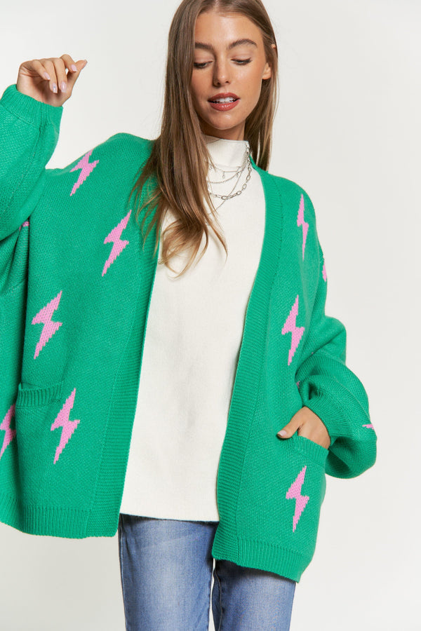 Lightning Bolt Oversized Open Sweater Cardigan - Curvy Size