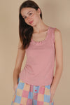 Bow Trim Ruffled Knit Tank Top
