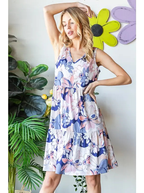 Sleeveless Floral Tiered Mini Dress