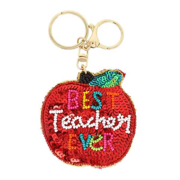 Best Teacher Every Bead Embroidered Apple Keychain