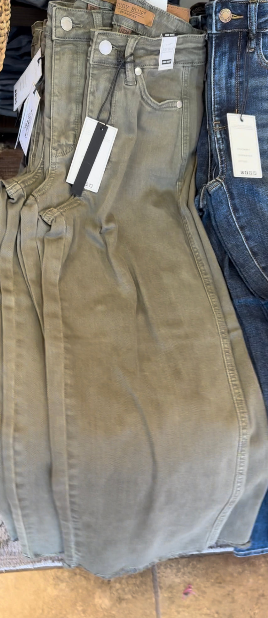 Judy Blue HW OLIVE Control Top Garment Dyed Fray Hem Crop Wide Leg