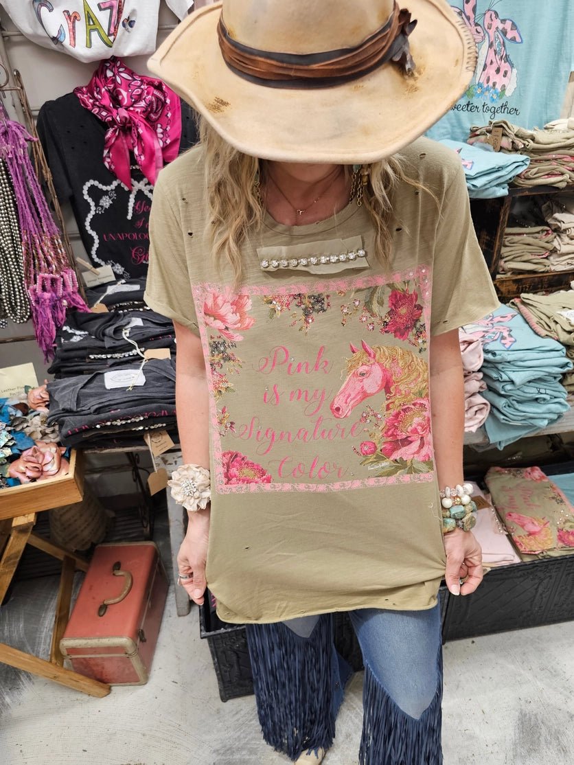 Pink Is My Signature Color Tattered Shirt - Blush & Cactus