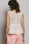 POL Boho Crochet Ribbon Motif Scalloped Trim Sleeveless Top - Blush & Cactus