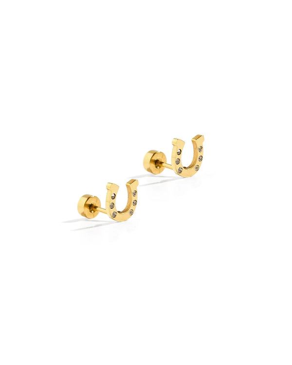 Screwback Stud Earrings - Horseshoe Gold